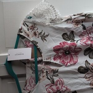 BloomChic Pink and Brown Floral Dress with Crochet Detail